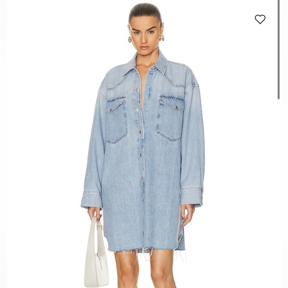 Agolde Jessa Shirt Mini Dress S Light Wash Denim Raw Hem Western Festival Button